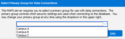When a MAPS admininstrator opts to require a Primary Group, this prompt will appear upon user sign in.